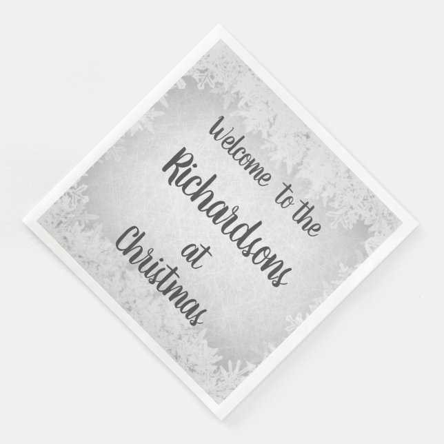 Grey frost personalised Family Christmas Welcome Napkin (Corner)