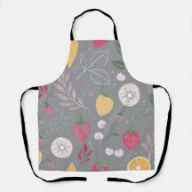 "Grey Fruit Pattern Apron