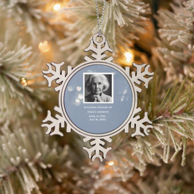 Grey Funeral Memorial Keepsake Snowflake Pewter Christmas Ornament (Tree)