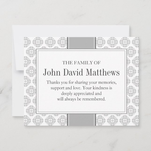 Grey Funeral Note Card Flat Bereavement Note (Front)