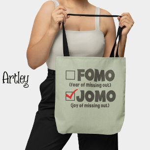 Grey Funny FOMO JOMO check the box Introvert Tote Bag