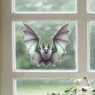 Grey Furry Bat Green Tinge Spread Wings Window Cling