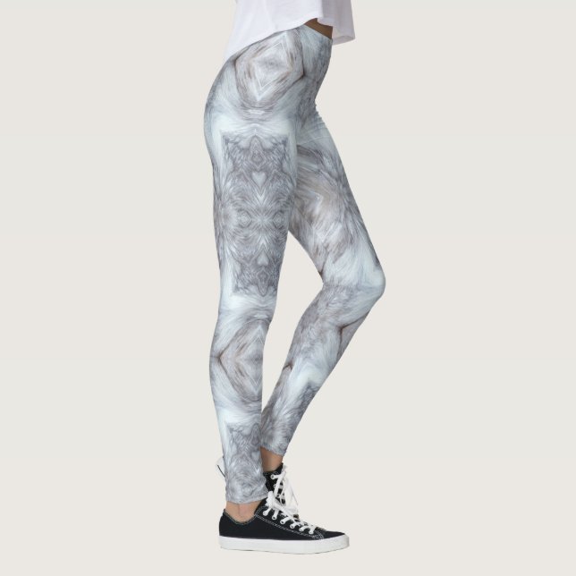 Grey furry wolf geometric design leggings (Right)