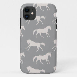 Grey Galloping Horses Pattern iPhone 11 Case