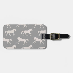 Grey Galloping Horses Pattern Luggage Tag