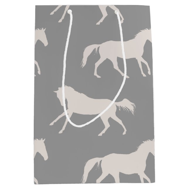 Grey Galloping Horses Pattern Medium Gift Bag (Front)