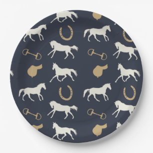 Grey Galloping Horses Pattern Paper Plate