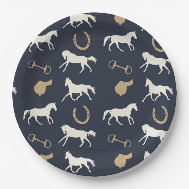 Grey Galloping Horses Pattern Paper Plate (Front)