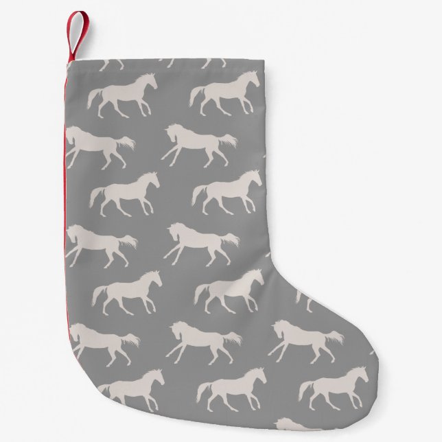 Grey Galloping Horses Pattern Small Christmas Stocking (Front)