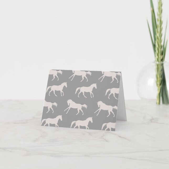 Grey Galloping Horses Pattern Thank You Card (Front)