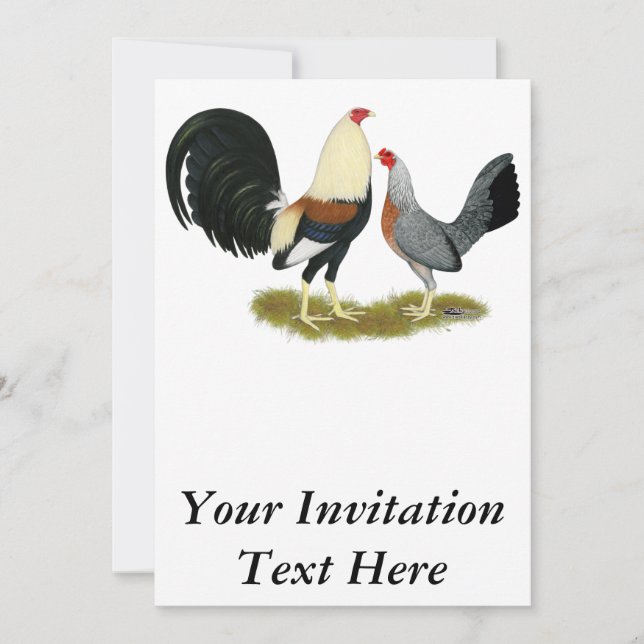 Grey Game Fowl Pair Invitation (Front)