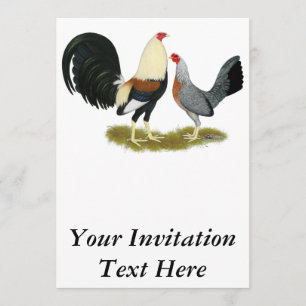 Grey Game Fowl Pair Invitation