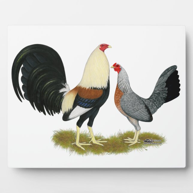 Grey Game Fowl Pair Plaque (Front)
