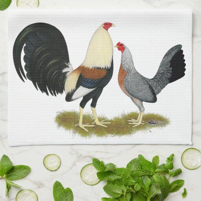 Grey Game Fowl Pair Tea Towel (Folded)