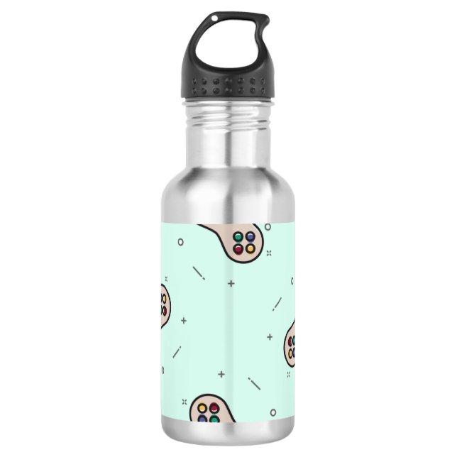 Grey game joystick on blue 710 ml water bottle (Front)