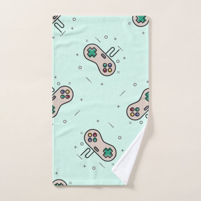 Grey game joystick on blue hand towel (Hand Towel)