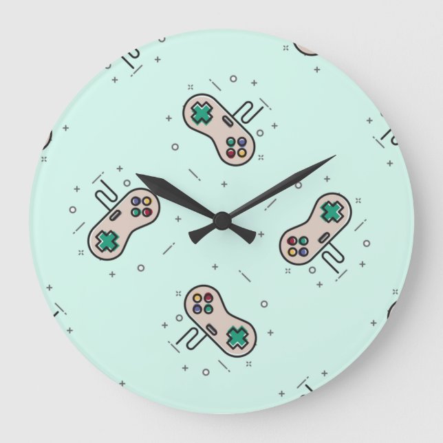 Grey game joystick on blue large clock (Front)