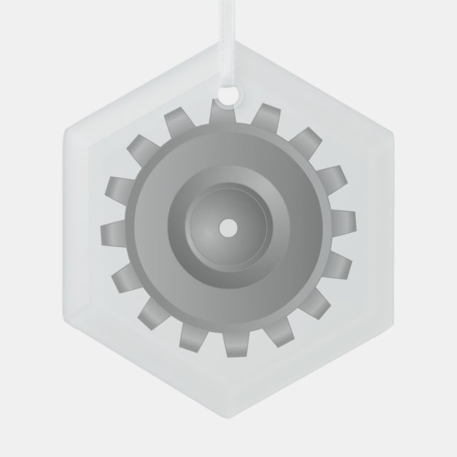 Grey Gear Glass Tree Decoration (Front)