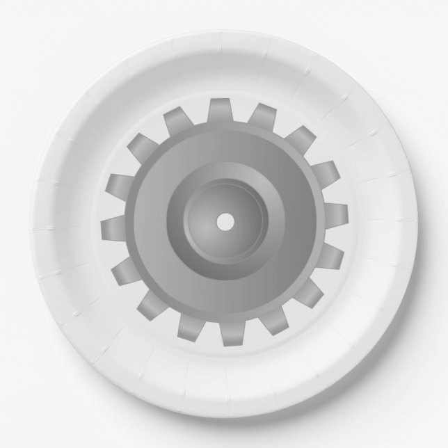 Grey Gear Paper Plate (Front)