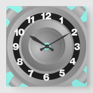 Grey Gear Square Wall Clock