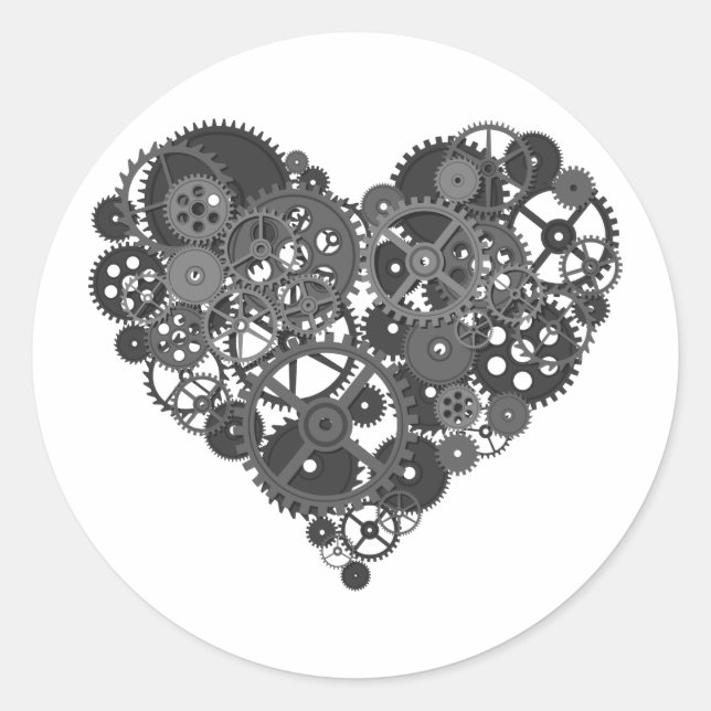 Grey Gears Heart Classic Round Sticker (Front)