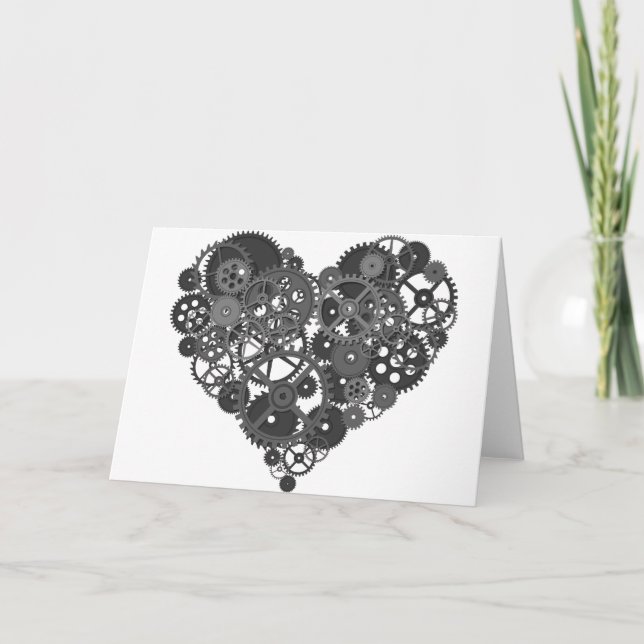 Grey Gears Heart Holiday Card (Front)