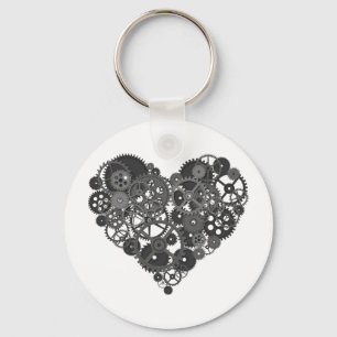 Grey Gears Heart Key Ring