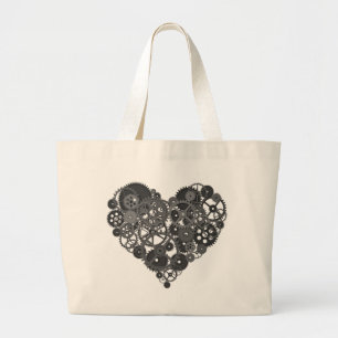 Grey Gears Heart Large Tote Bag