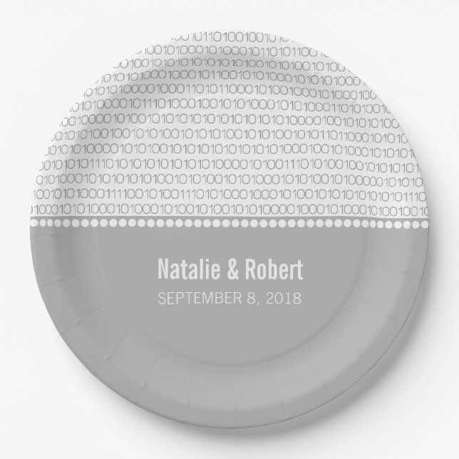 Grey Geek Chic Binary Code Paper Plates (Front)