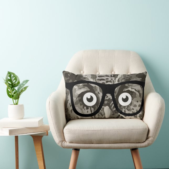 Grey Gender Neutral Nerdy Baby's Room Cute Owl Lumbar Cushion (Chair)