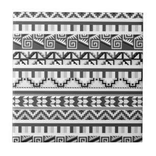 Grey Geometric Abstract Aztec Tribal Print Pattern Tile