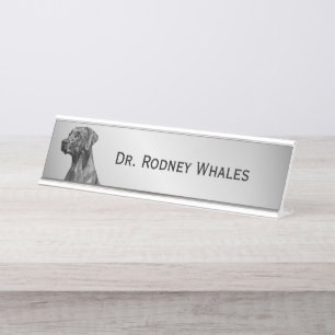 Grey Geometric Dog Desk Name Plate