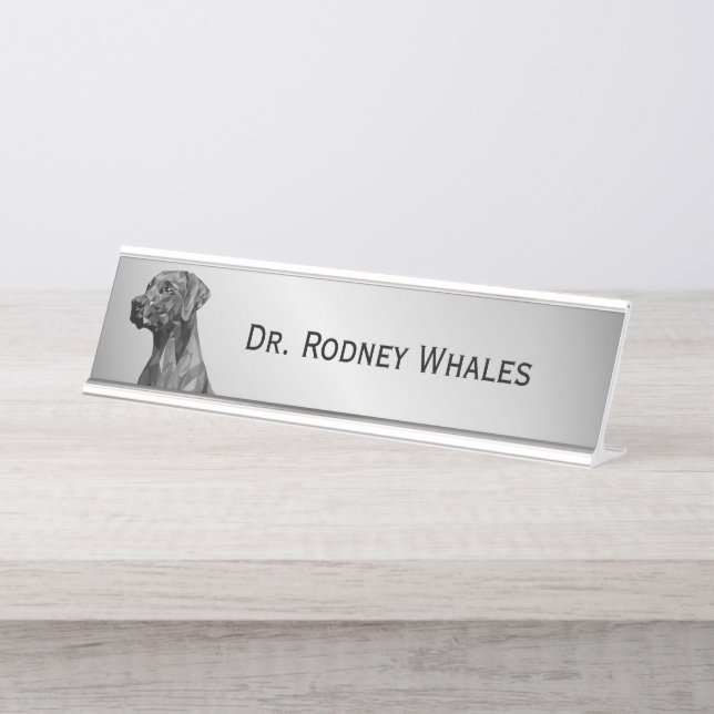 Grey Geometric Dog  Desk Name Plate (Front)
