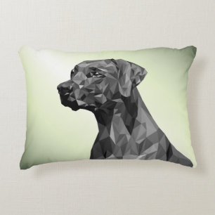 Grey Geometric Dog Green Accent Pillow