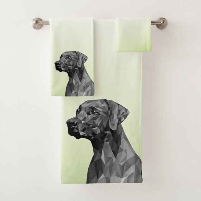 Grey Geometric Dog Green Bath Towel Set (Insitu)