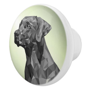 Grey Geometric Dog green Ceramic Knob