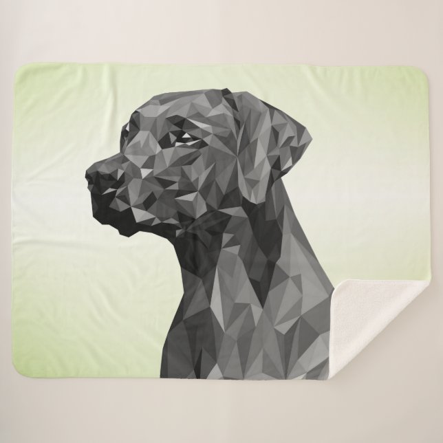 Grey Geometric Dog Green Sherpa Blanket (Front (Horizontal))
