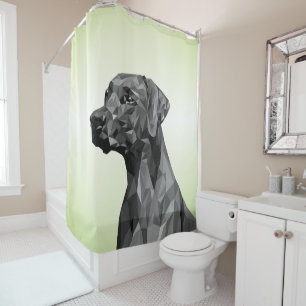 Grey Geometric Dog Green Shower Curtain