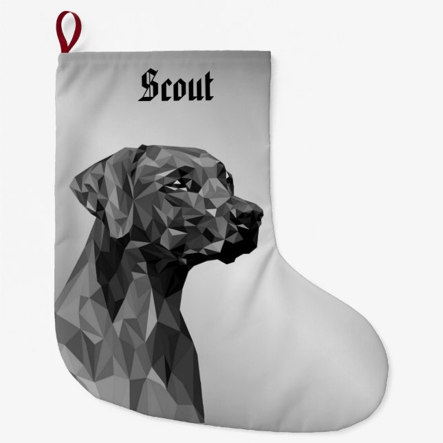 Grey Geometric Dog  Large Christmas Stocking (Front)
