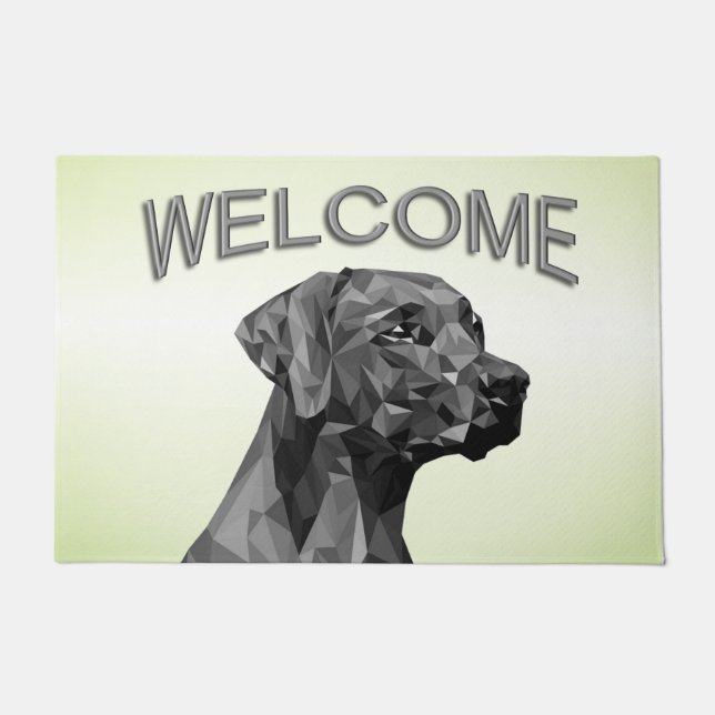Grey Geometric Dog on Green Doormat (Front)