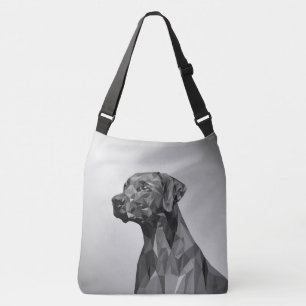 Grey Geometric Dog on Silver Crossbody Bag