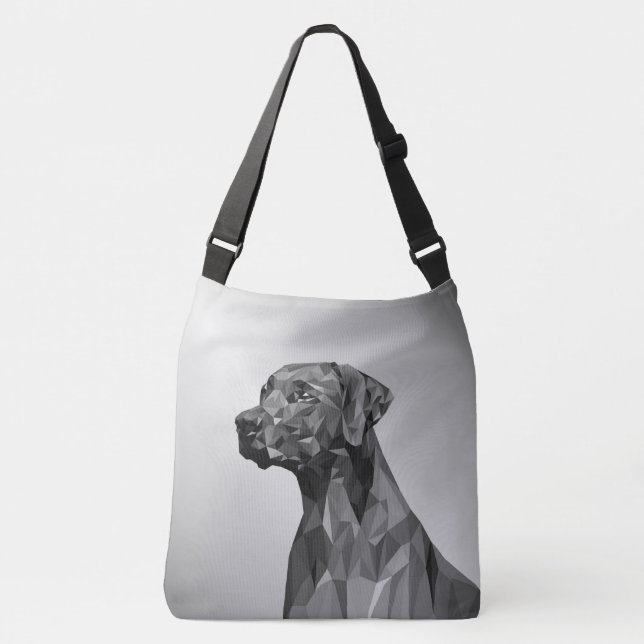 Grey Geometric Dog on Silver Crossbody Bag (Front)