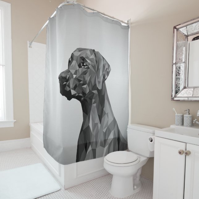 Grey Geometric Dog  Shower Curtain (In Situ)