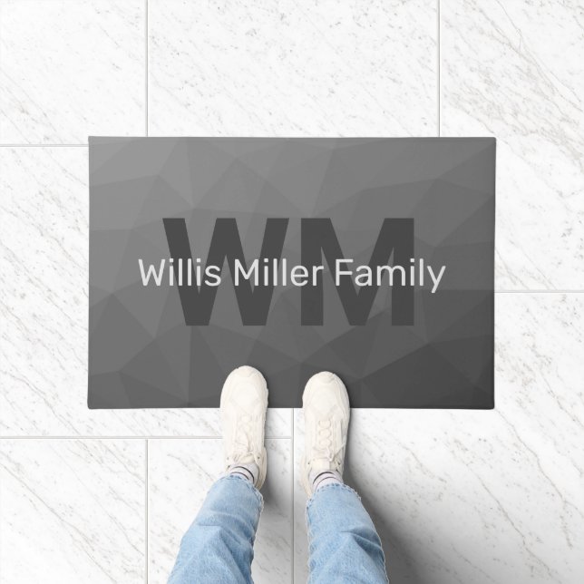 Grey geometric mesh pattern Monogram Doormat (Indoor)