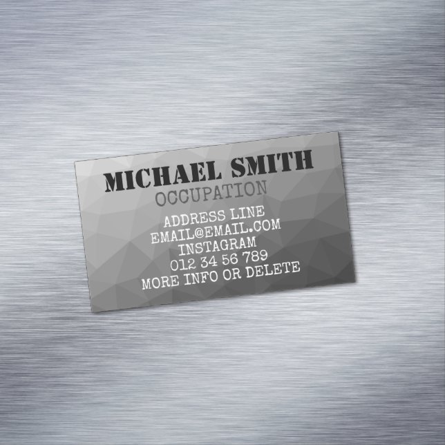 Grey geometric mesh pattern Monogram Magnetic Business Card (In Situ)