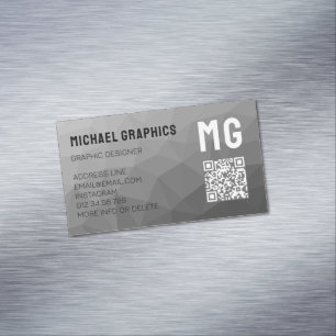 Grey geometric mesh pattern QR code  Magnetic Business Card