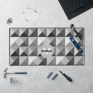 Grey geometric pattern Monogram Desk Mat