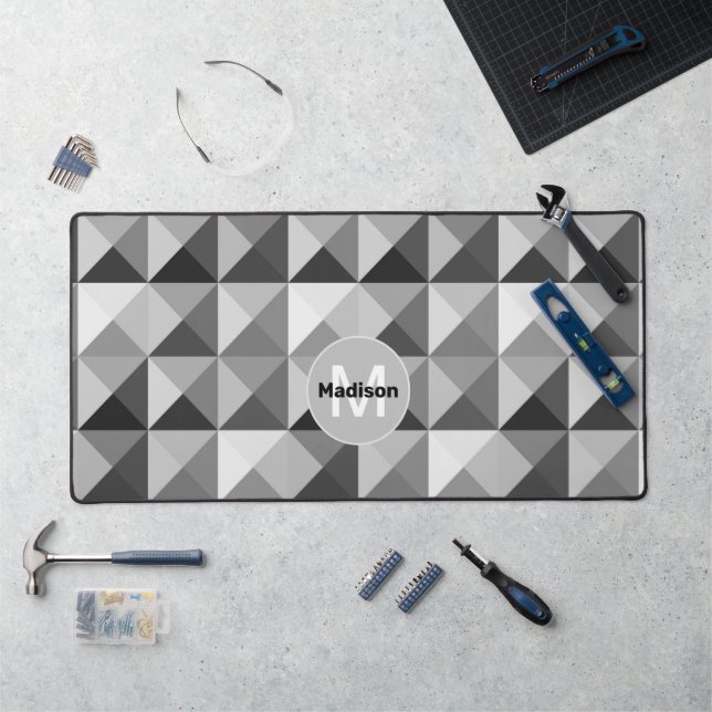 Grey geometric pattern Monogram Desk Mat (Workstation)