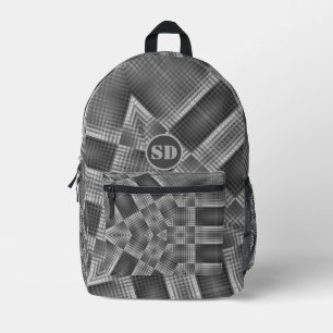 Grey Geometric Pattern Printed Backpack