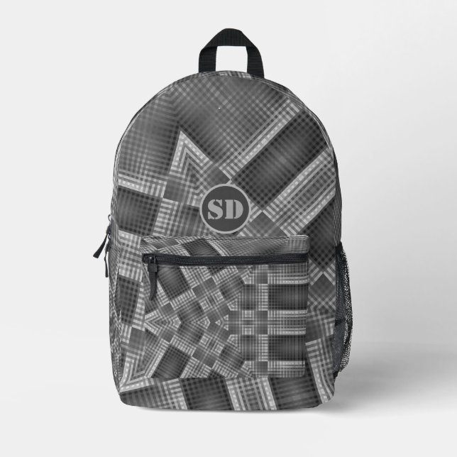Grey Geometric Pattern Printed Backpack (Front)